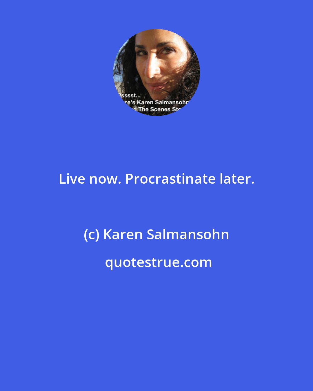 Karen Salmansohn: Live now. Procrastinate later.