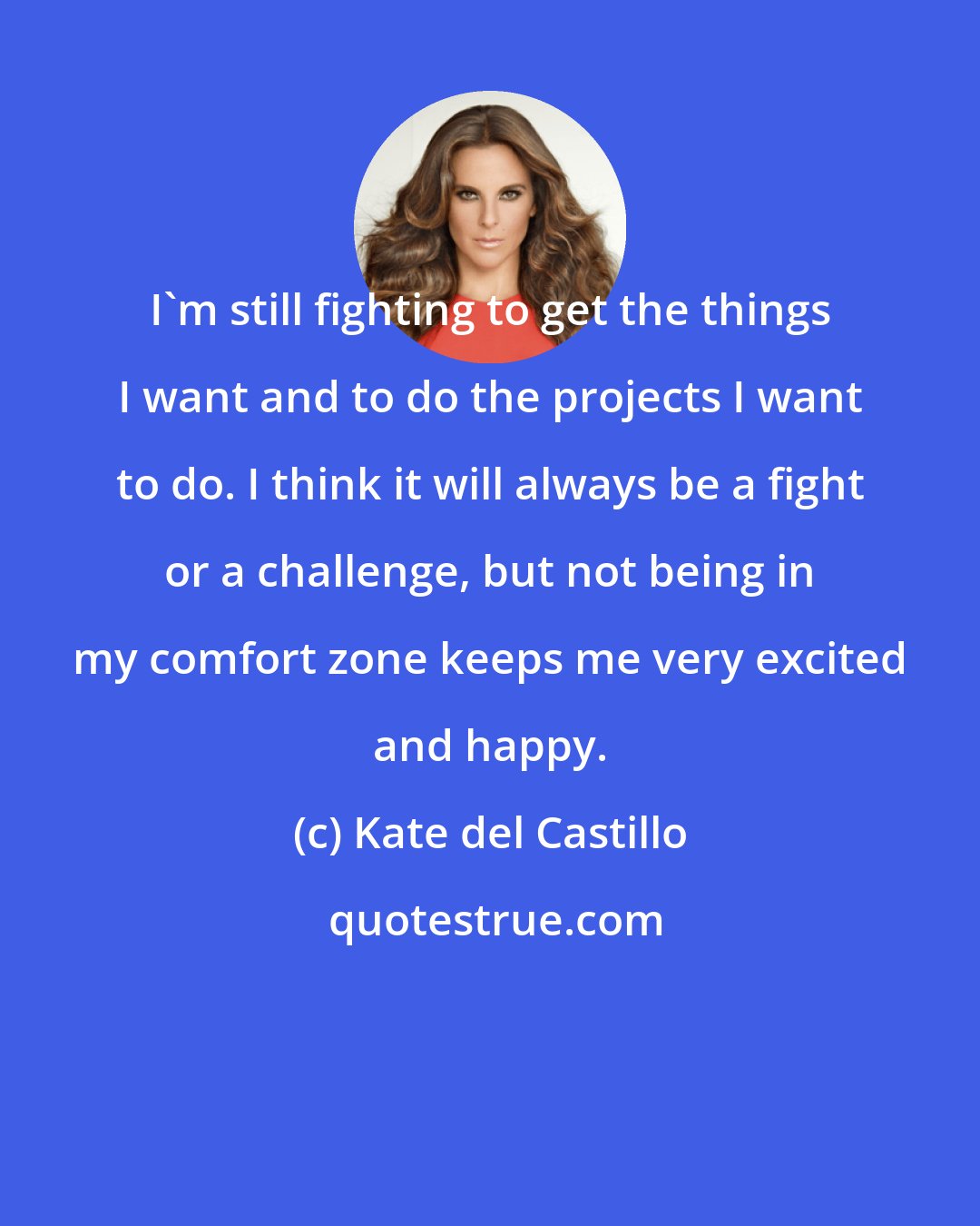 Kate del Castillo: I'm still fighting to get the things I want and to do the projects I want to do. I think it will always be a fight or a challenge, but not being in my comfort zone keeps me very excited and happy.
