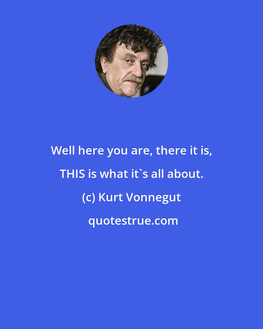 Kurt Vonnegut: Well here you are, there it is, THIS is what it's all about.
