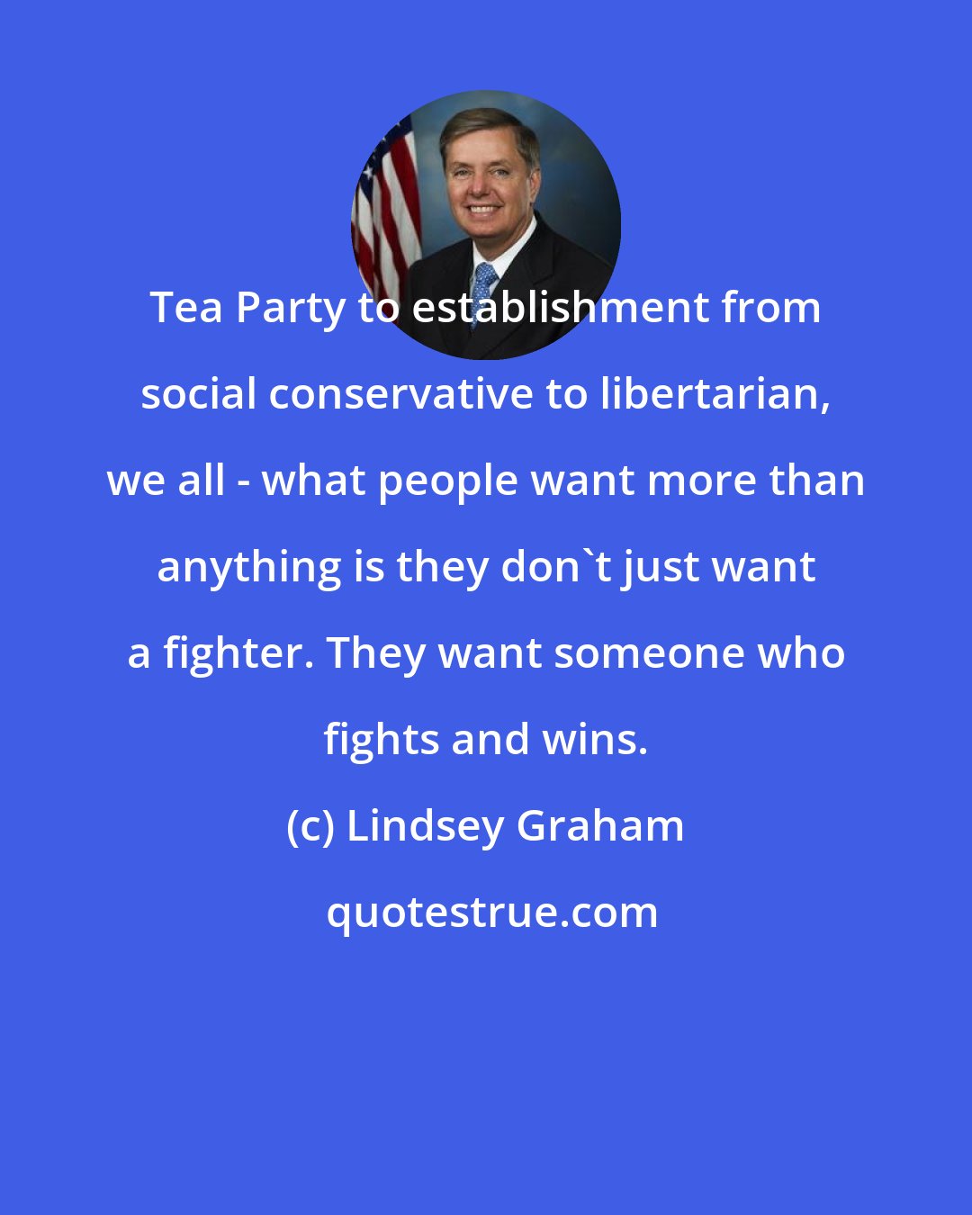 Lindsey Graham: Tea Party to establishment from social conservative to libertarian, we all - what people want more than anything is they don't just want a fighter. They want someone who fights and wins.
