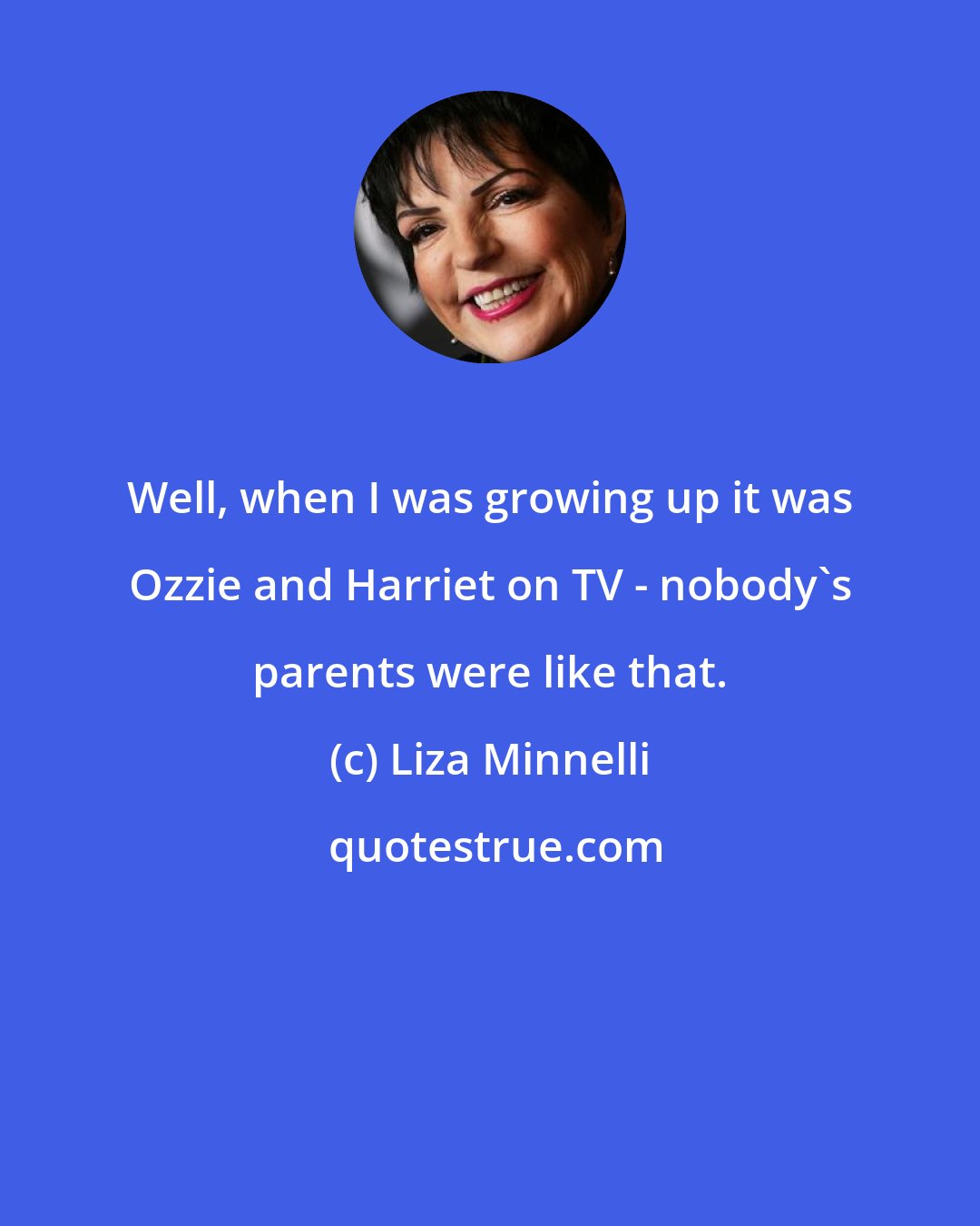 Liza Minnelli: Well, when I was growing up it was Ozzie and Harriet on TV - nobody's parents were like that.
