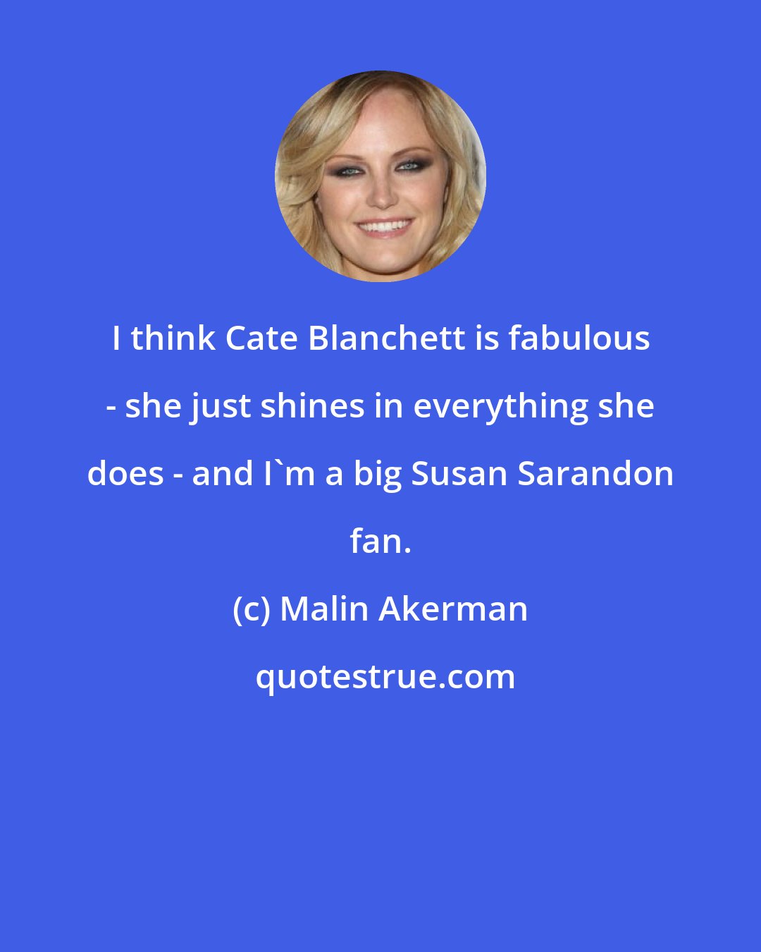 Malin Akerman: I think Cate Blanchett is fabulous - she just shines in everything she does - and I'm a big Susan Sarandon fan.