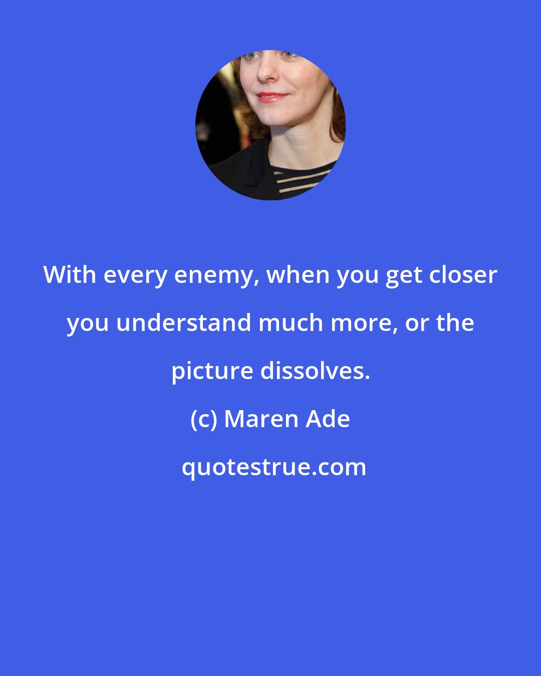 Maren Ade: With every enemy, when you get closer you understand much more, or the picture dissolves.