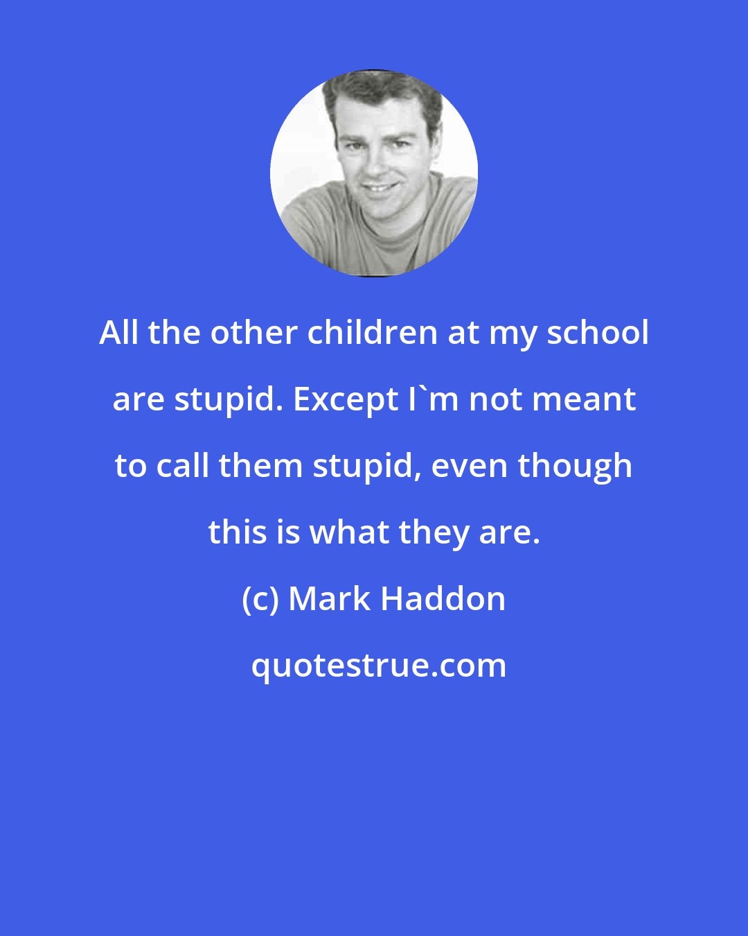 Mark Haddon: All the other children at my school are stupid. Except I'm not meant to call them stupid, even though this is what they are.