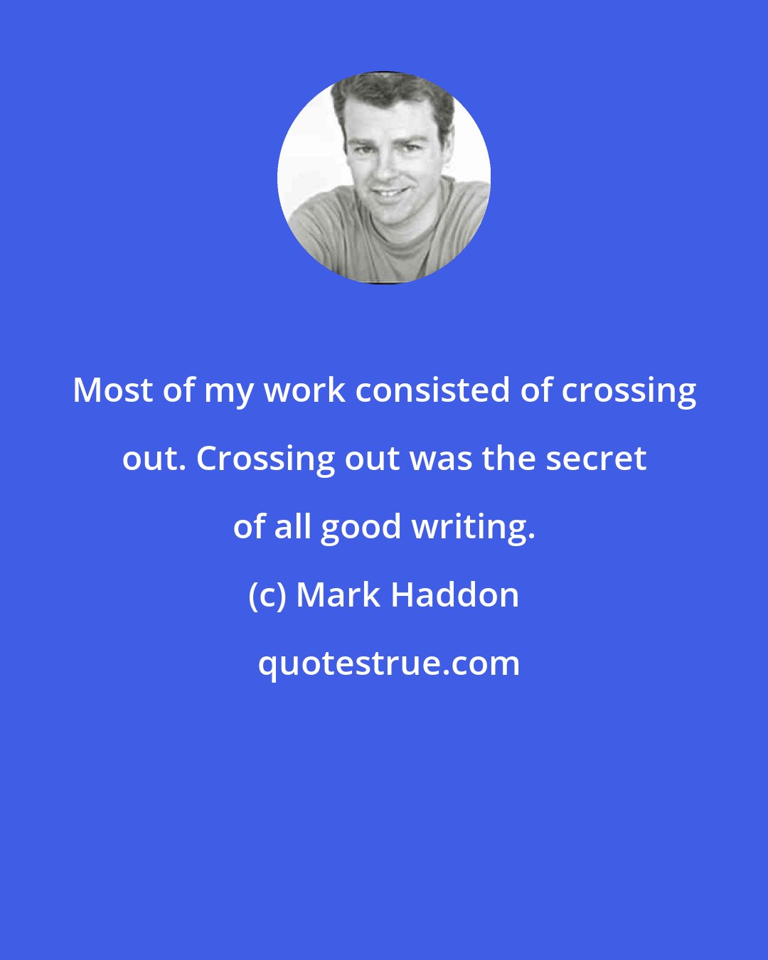 Mark Haddon: Most of my work consisted of crossing out. Crossing out was the secret of all good writing.