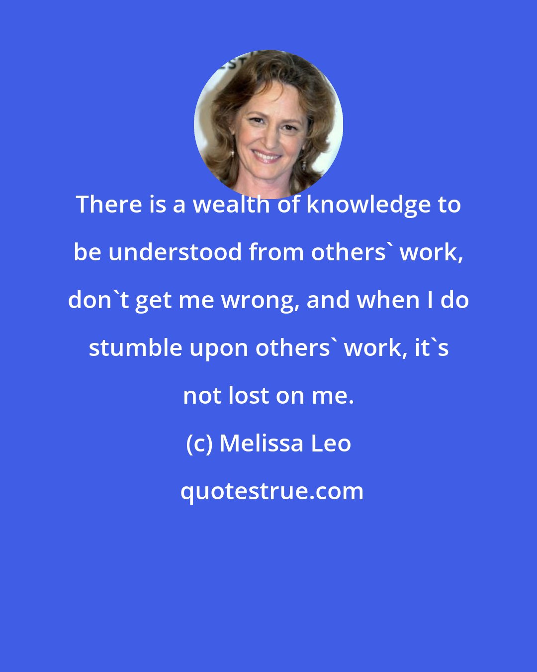 Melissa Leo: There is a wealth of knowledge to be understood from others' work, don't get me wrong, and when I do stumble upon others' work, it's not lost on me.