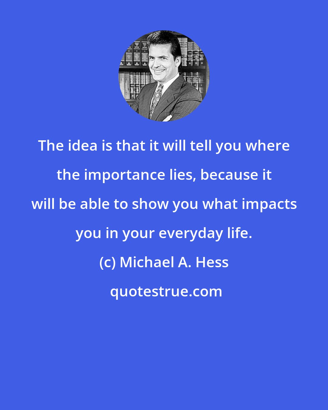 Michael A. Hess: The idea is that it will tell you where the importance lies, because it will be able to show you what impacts you in your everyday life.